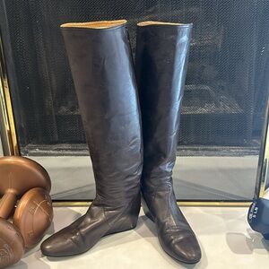 LANVIN BROWN LEATHER WEDGE BOOT SIZE 37.5